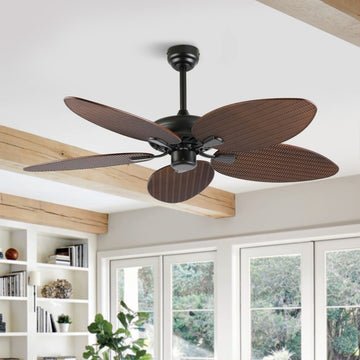 Raffles 52" Bohemian Industrial Iron/Plastic Mobile-App/Remote-Controlled 6-Speed Palm Blade Ceiling Fan - JONATHAN Y